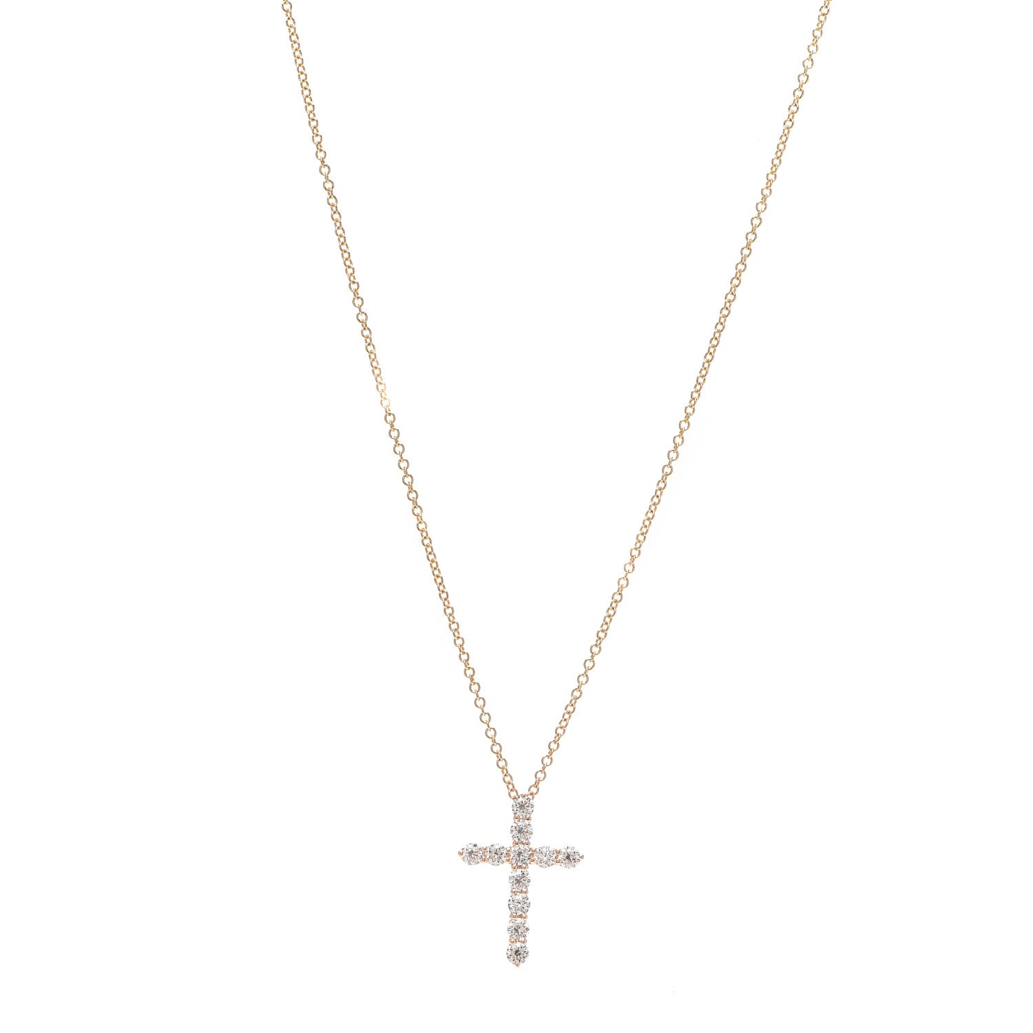 Tiffany 18K Rose Gold Diamond Small Cross Pendant Necklace 1 of 6