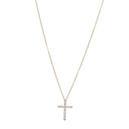 Tiffany 18K Rose Gold Diamond Small Cross Pendant Necklace 1 of 6