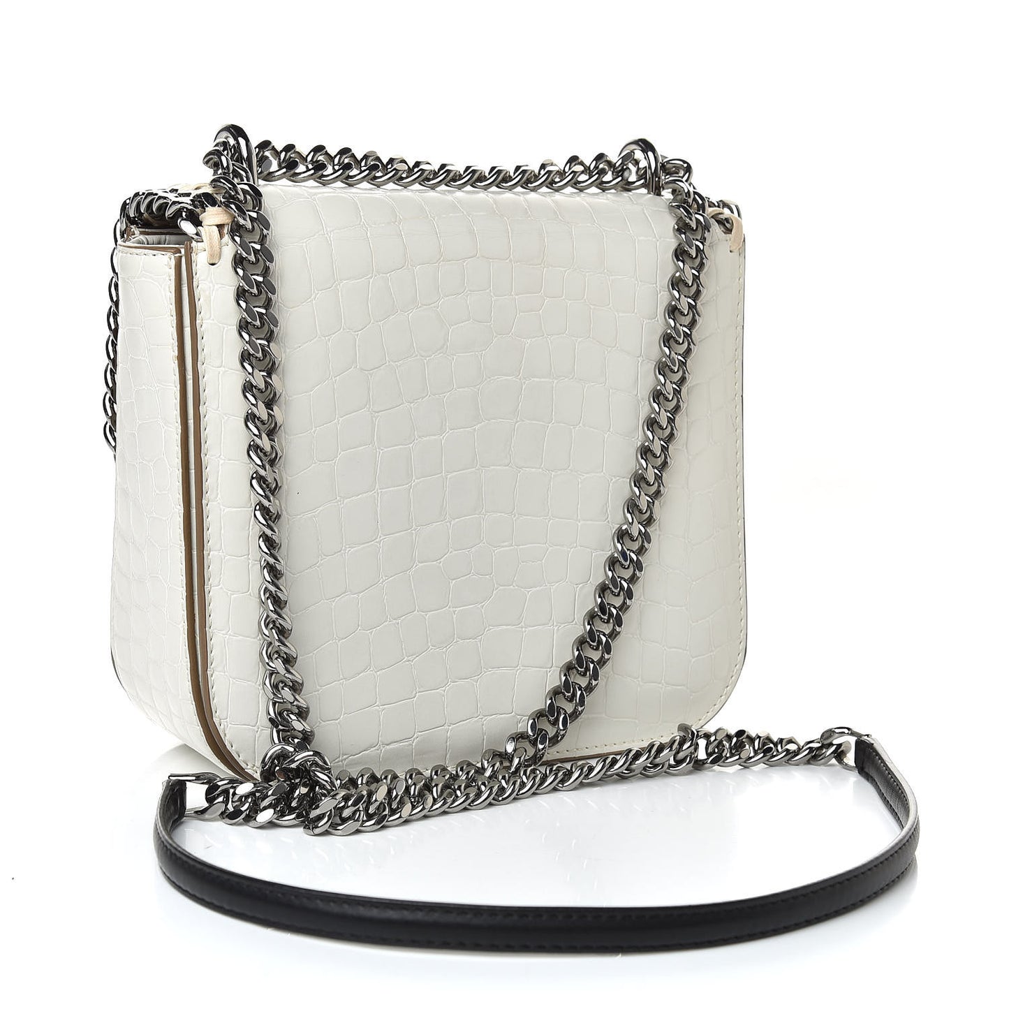 Embossed Crocodile Effect Medium Falabella Box Shoulder Bag Ivory