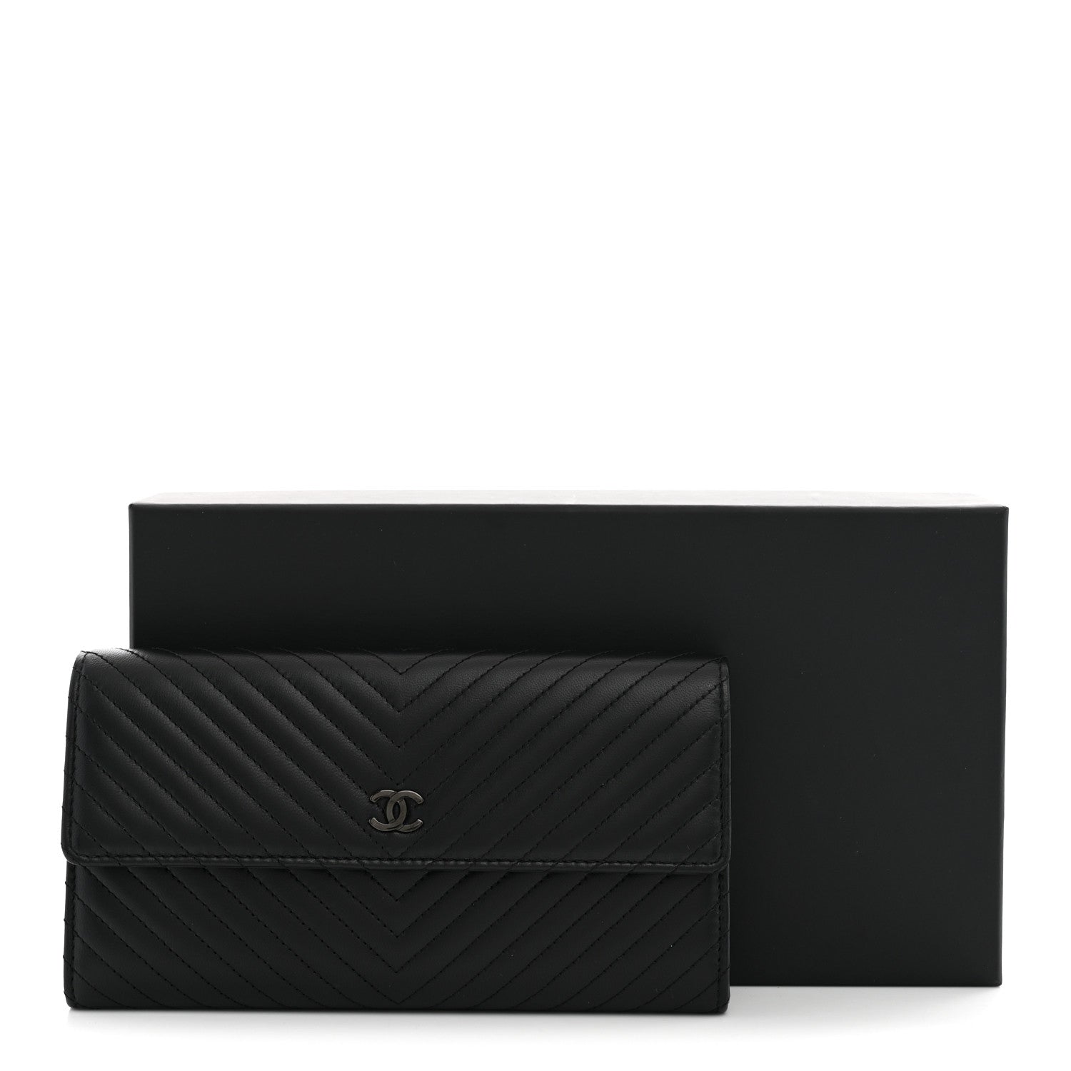 Chanel Lambskin Chevron Quilted Large Gusset Flap Wallet So Black 8 of 8