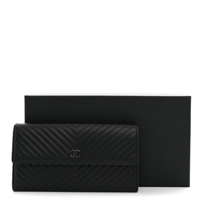 Chanel Lambskin Chevron Quilted Large Gusset Flap Wallet So Black 8 of 8