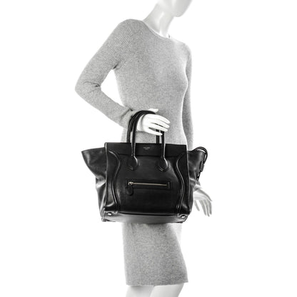 Celine Drummed Calfskin Mini Luggage Black 2 of 8