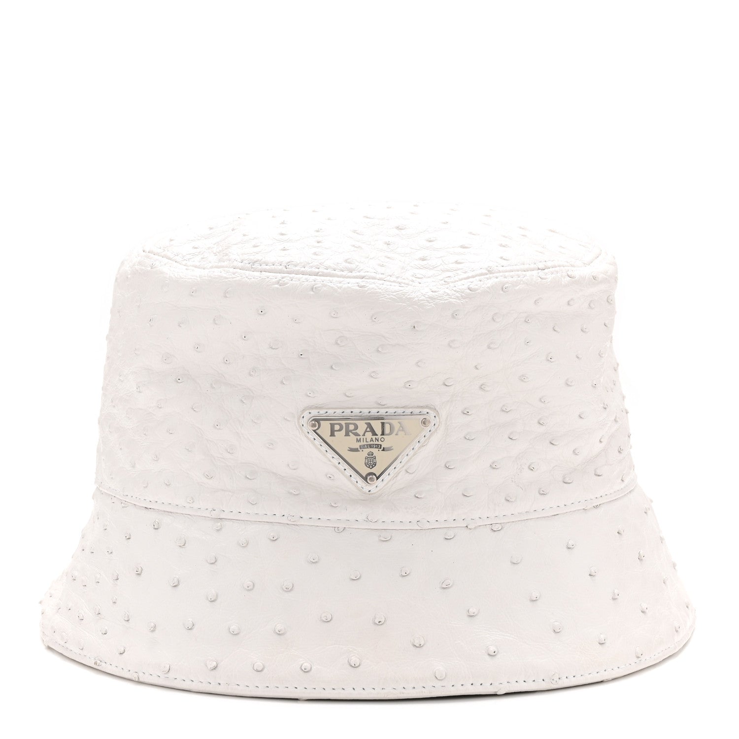 Prada Ostrich Metal Triangle Womens Bucket Hat L White 5 of 8