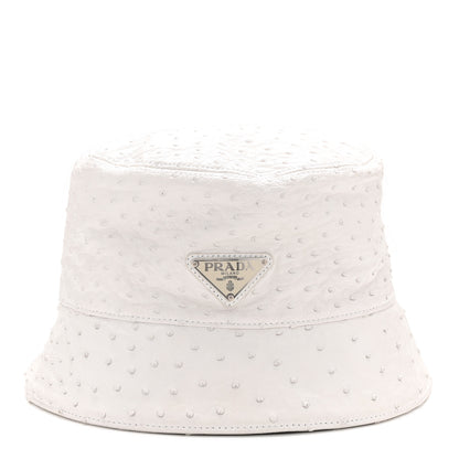 Prada Ostrich Metal Triangle Womens Bucket Hat L White 5 of 8