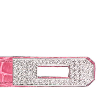 Hermes Shiny Porosus Crocodile 18K White Gold Diamond Kelly Cut Pochette Rose Tyrien 27 of 27