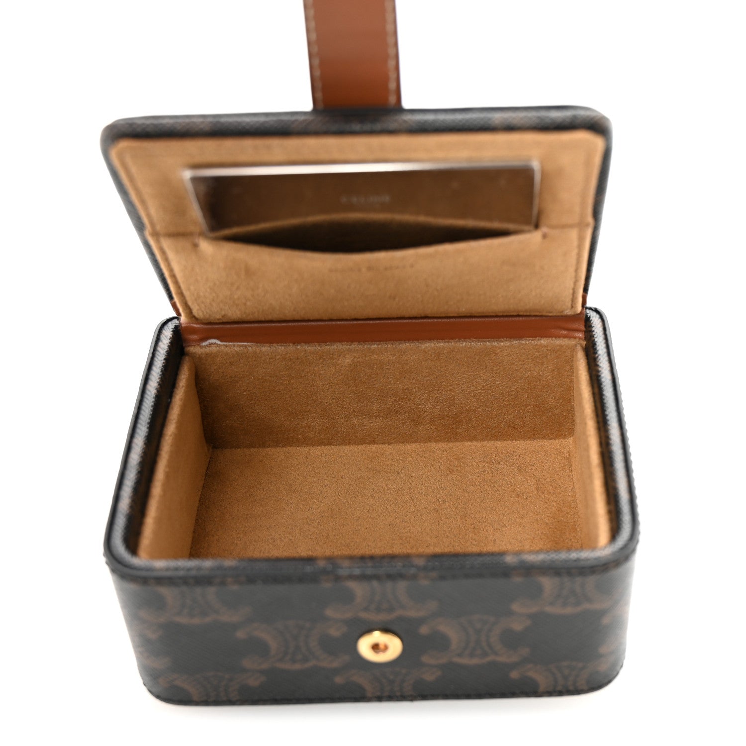 Celine Triomphe Canvas Calfskin Small Jewelry Case Tan 5 of 8