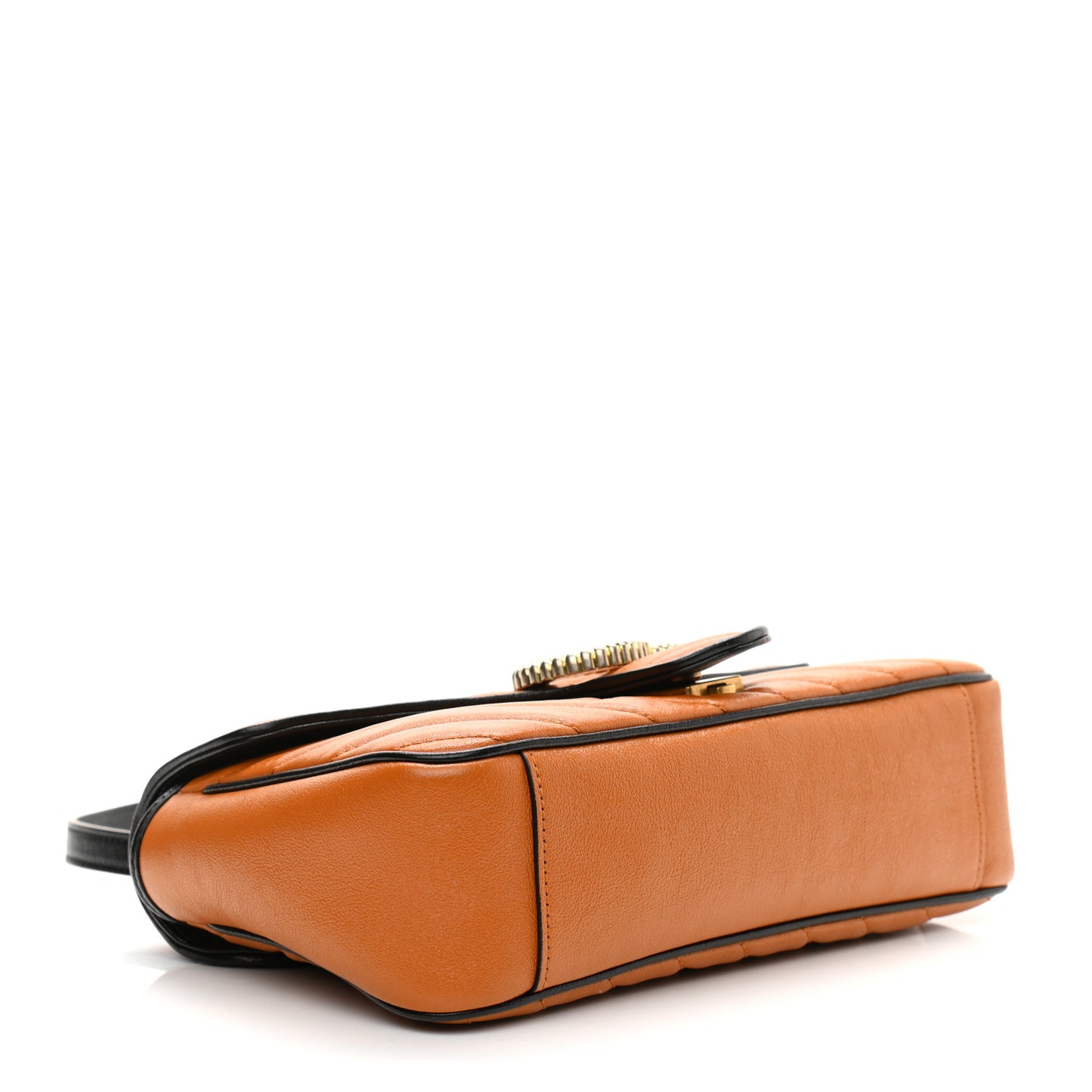 Vintage Effect Calfskin Matelasse Diagonal Small Torchon GG Marmont Shoulder Bag Cognac Black