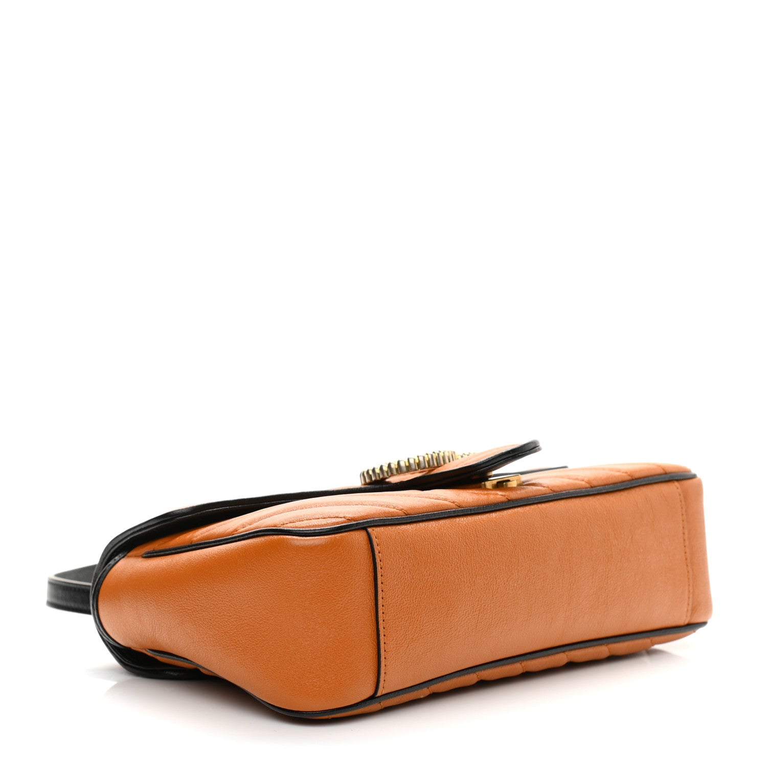 Gucci Vintage Effect Calfskin Matelasse Diagonal Small Torchon GG Marmont Shoulder Bag Cognac Black 3 of 9