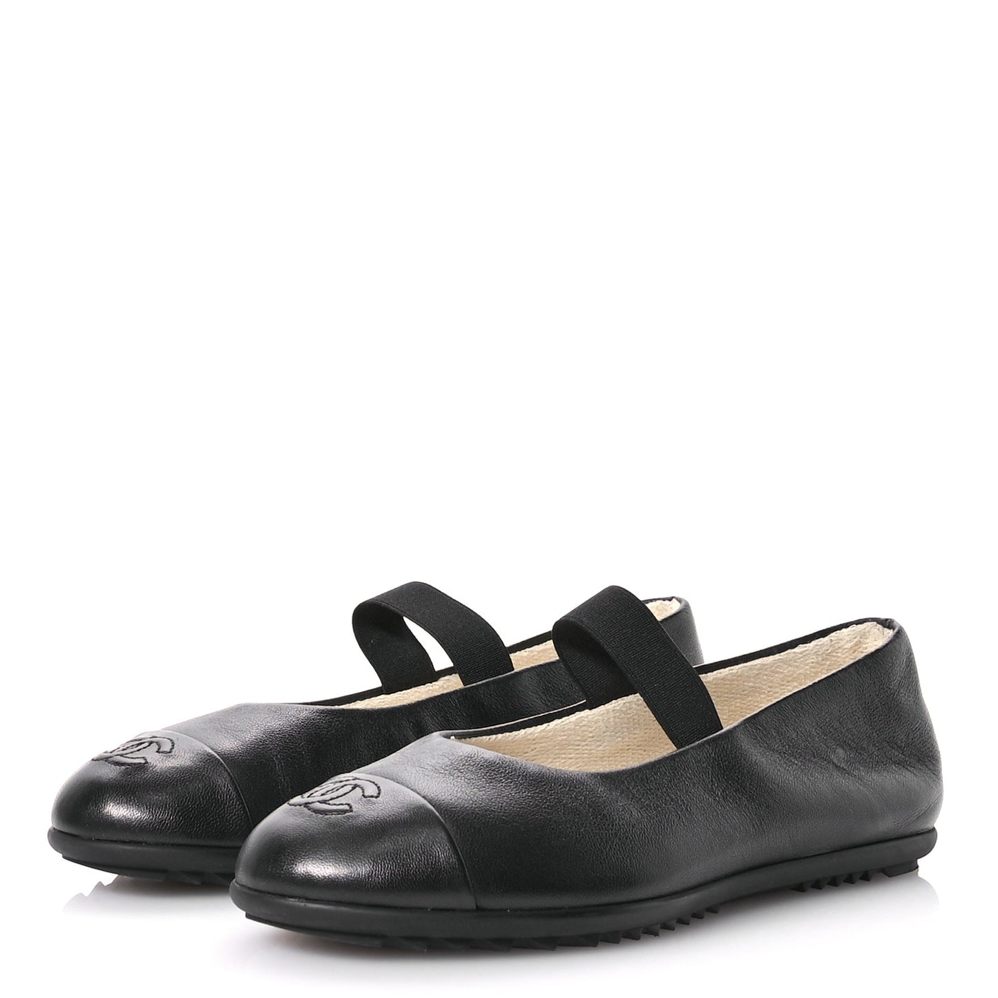 Lambskin Cap Toe CC Mary Jane Flats 36.5 Black