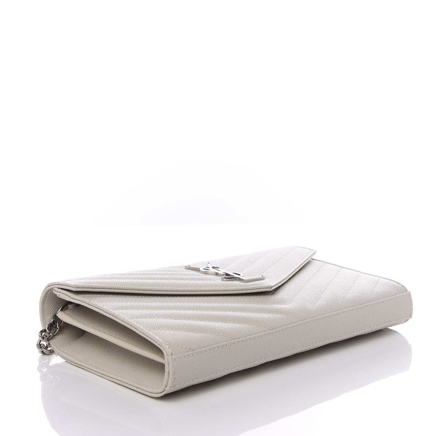 Grain De Poudre Matelasse Chevron Monogram Chain Wallet Icy White