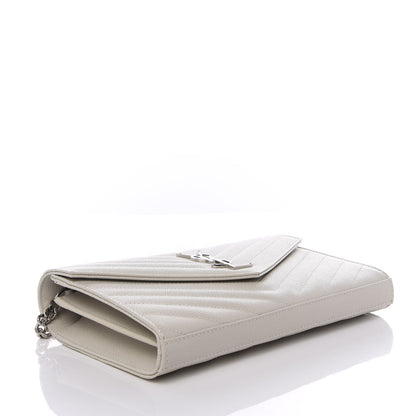 Saint Laurent Grain De Poudre Matelasse Chevron Monogram Chain Wallet Icy White 3 of 9