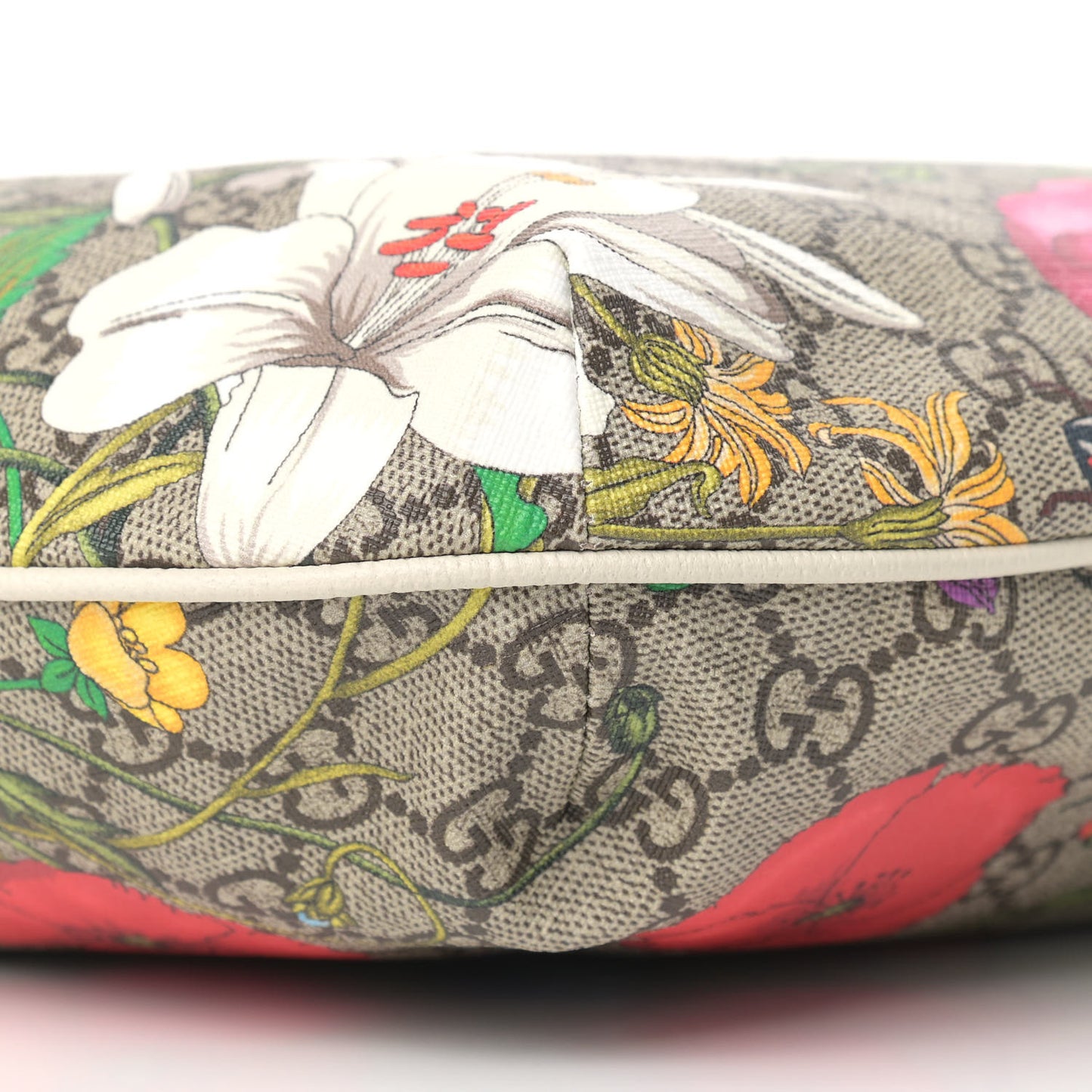 GG Supreme Monogram Flora Web Small Ophidia Half Moon Hobo White