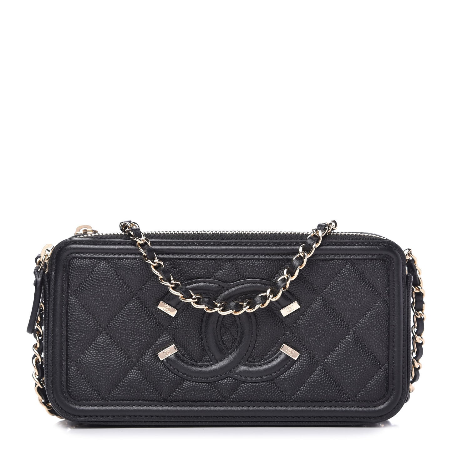 Caviar Quilted CC Filigree Clutch With Chain Black