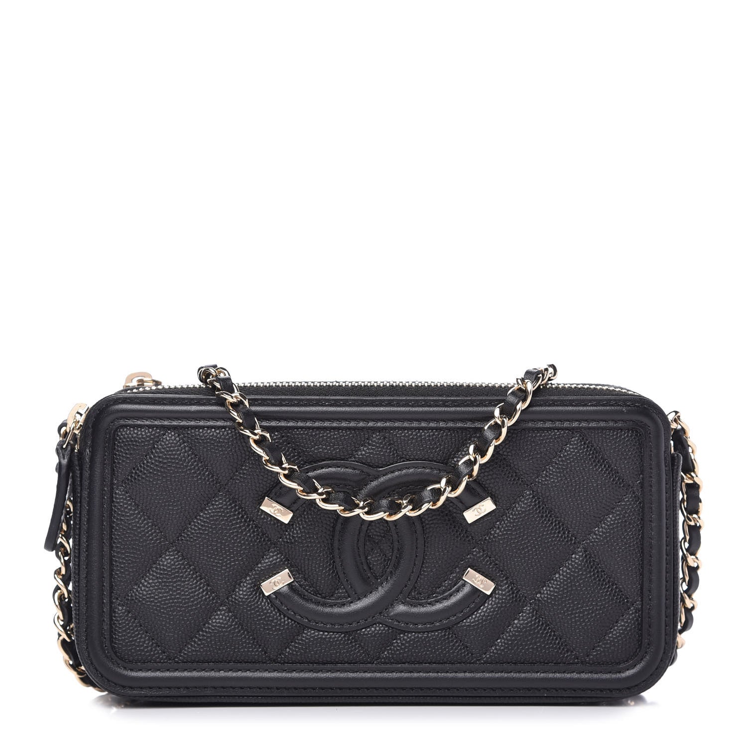 Chanel Caviar Quilted CC Filigree Clutch With Chain Black 1 of 12