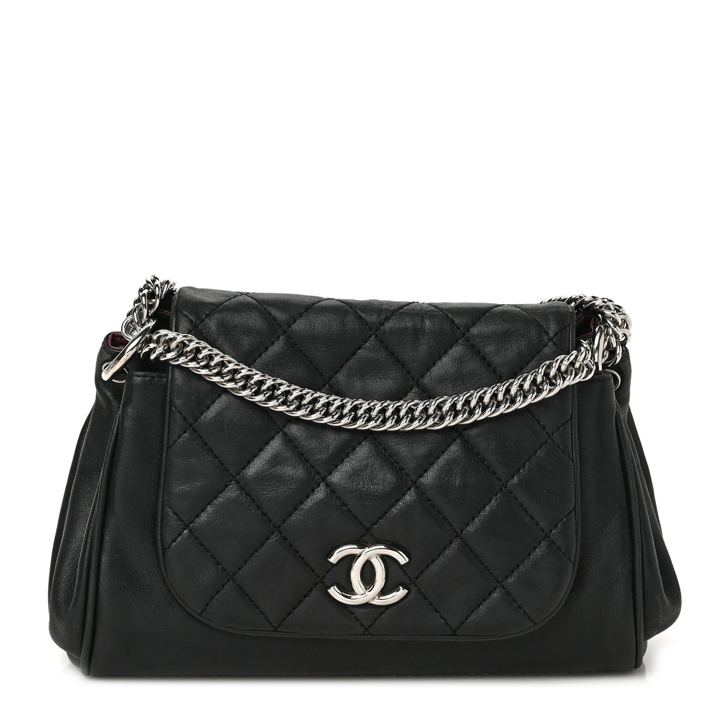 Washed Lambskin Quilted Bijoux Chain Accordion Flap Black