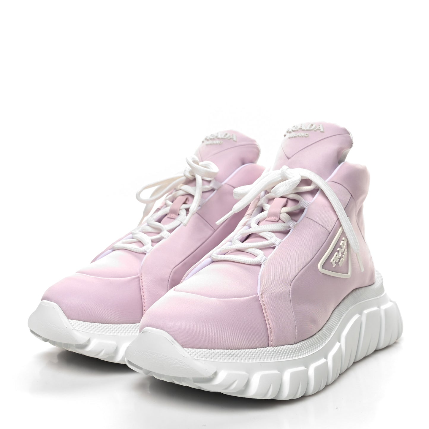 Re-Nylon Gabardine Rubber Triangle Logo Quilted Womens Rush Piuma 50mm Mid Sneakers 38 Alabastro