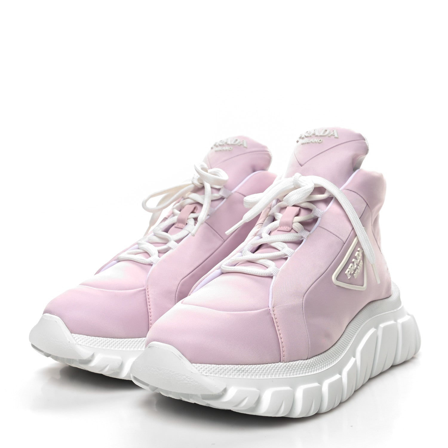 Prada Re-Nylon Gabardine Rubber Triangle Logo Quilted Womens Rush Piuma 50mm Mid Sneakers 38 Alabastro 3 of 8