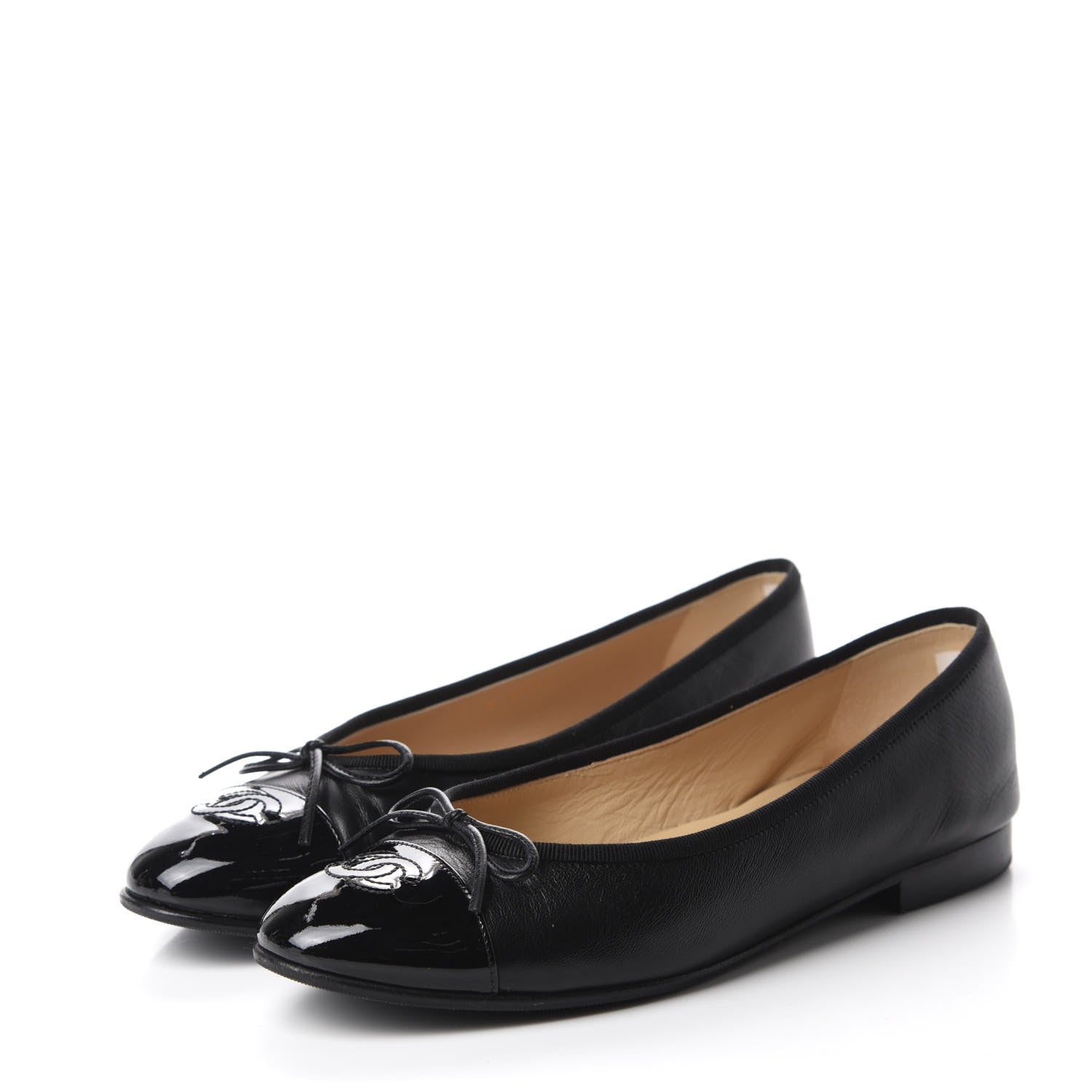 Chanel Lambskin Patent Cap Toe Ballerina Flats 39 Black 3 of 12