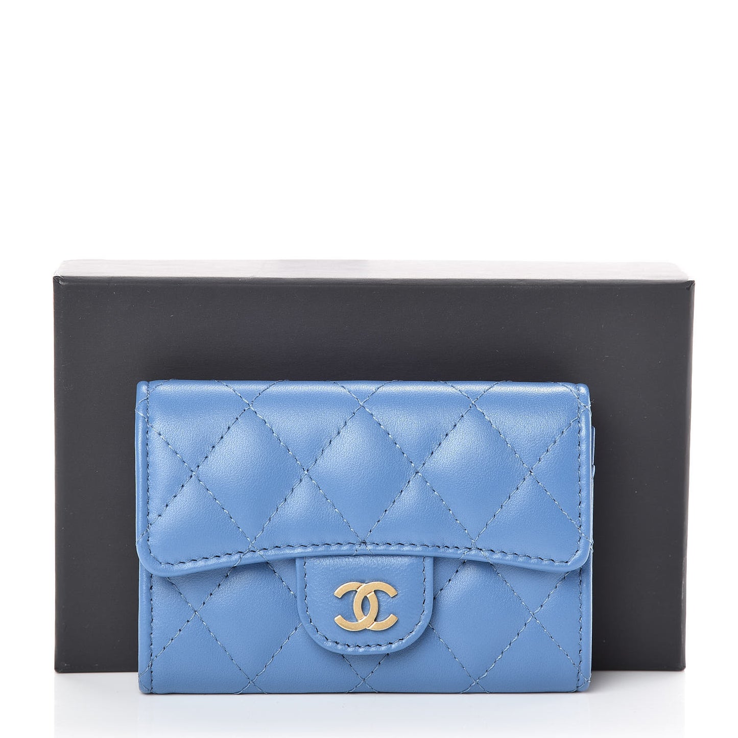 Lambskin Quilted Card Holder Wallet Blue