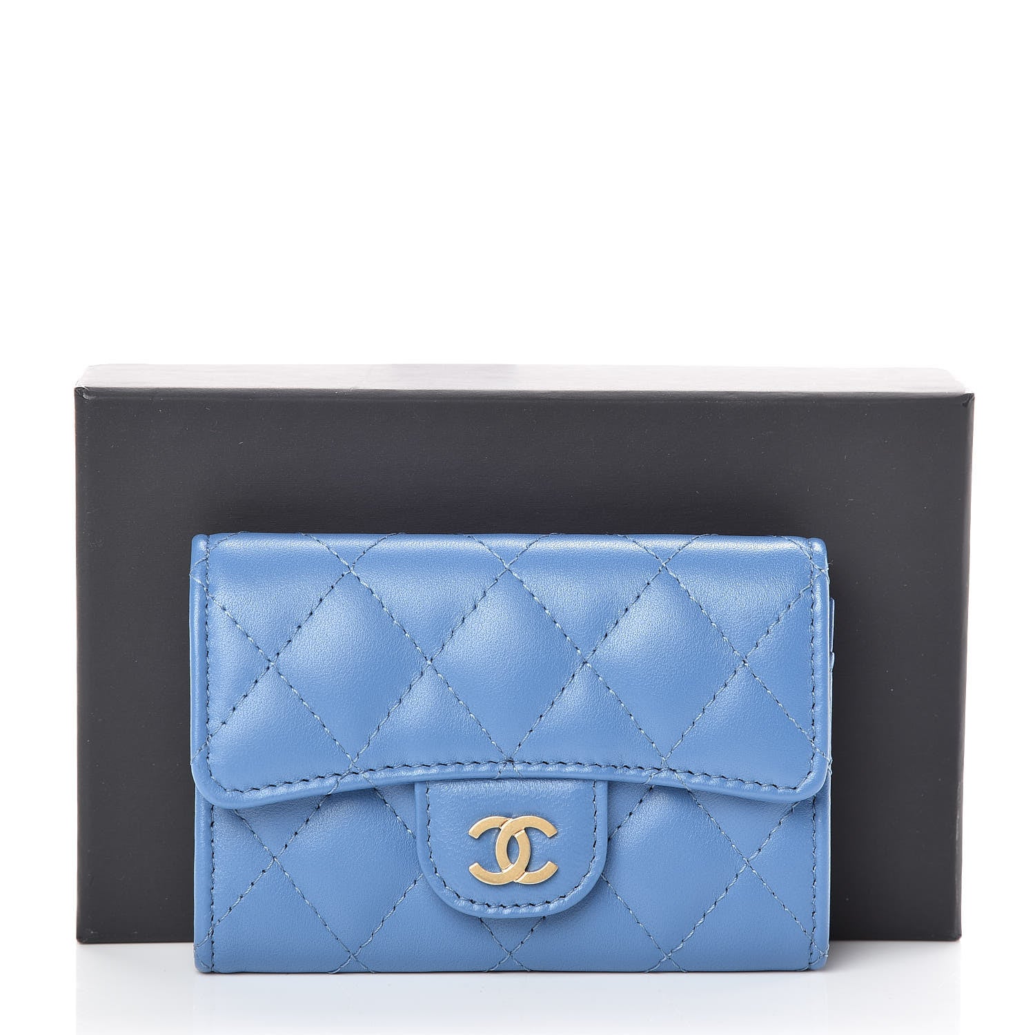 Chanel Lambskin Quilted Card Holder Wallet Blue 11 of 11