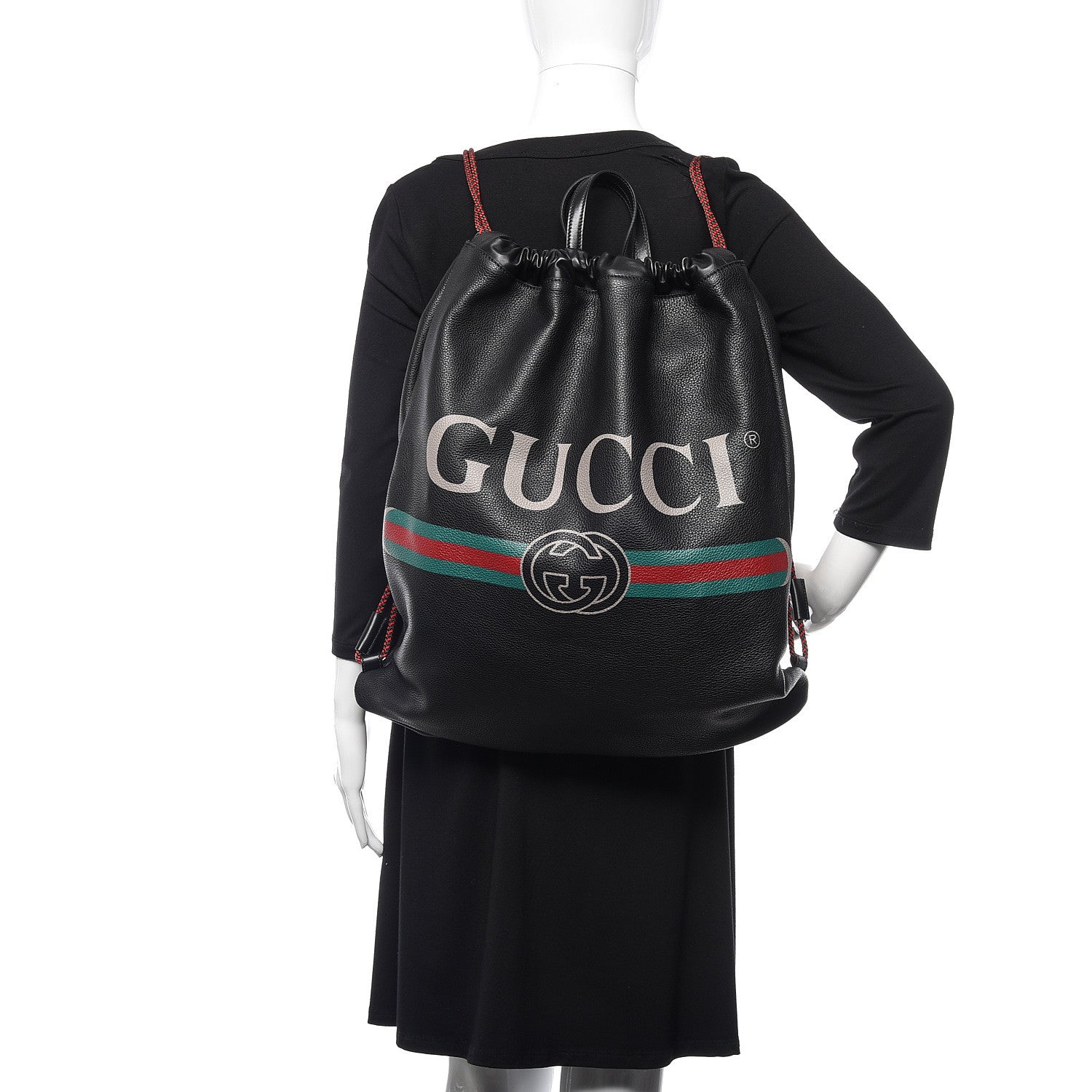 Gucci Calfskin Logo Drawstring Backpack Black 2 of 9