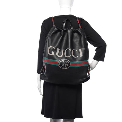 Gucci Calfskin Logo Drawstring Backpack Black 2 of 9