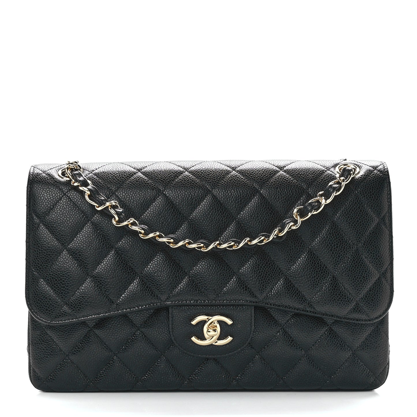 Caviar Quilted Jumbo Double Flap Black
