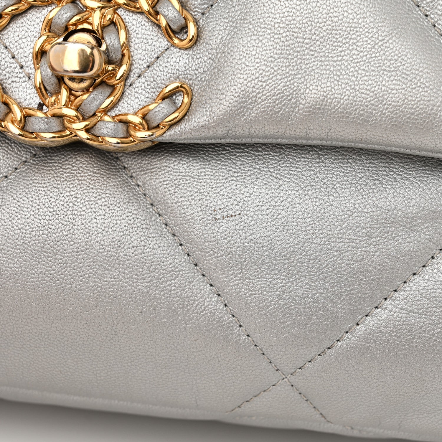 Chanel Metallic Goatskin Quilted Large Chanel 19 Flap Silver 13 of 15