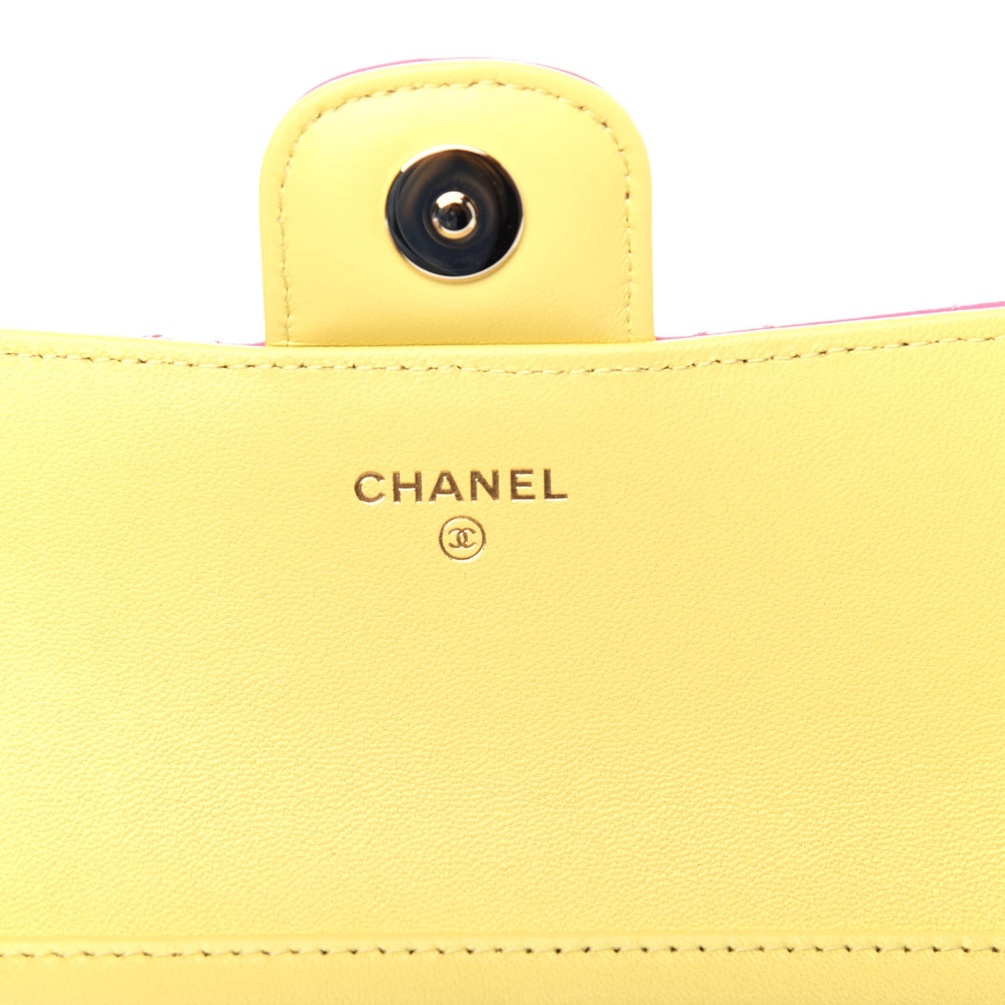 Lambskin Quilted Glasses Case With Chain Pink Yellow