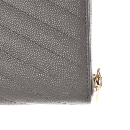 Saint Laurent Grain De Poudre Matelasse Chevron Monogram Zip Around Wallet Dark Anthracite 9 of 11