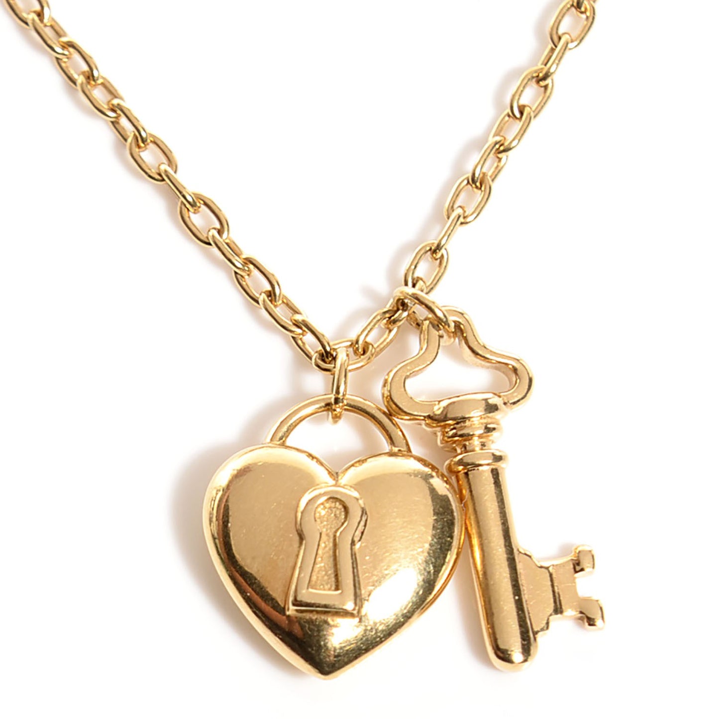 18k Yellow Gold Heart Lock Pendant Necklace