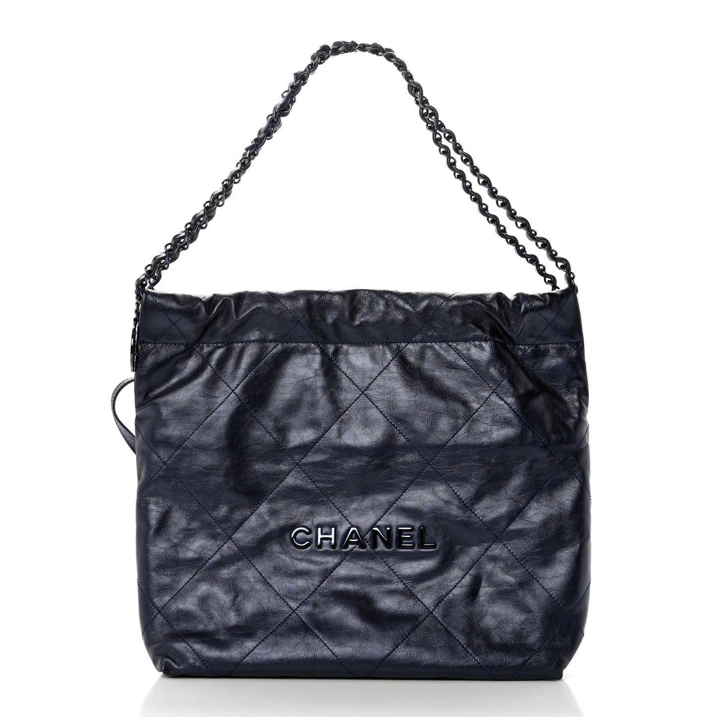 Metallic Calfskin Quilted Chanel 22 Navy Blue