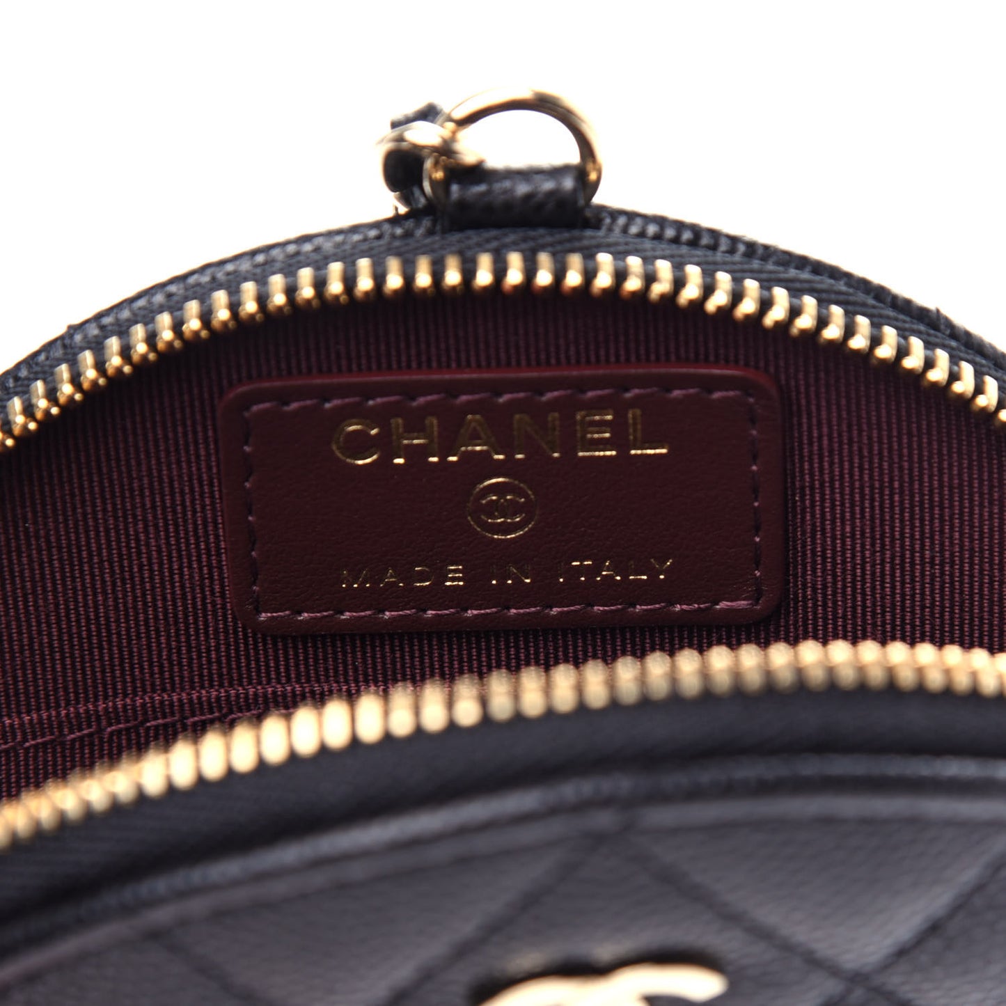 Caviar Quilted Round Clip On Coin Purse Black