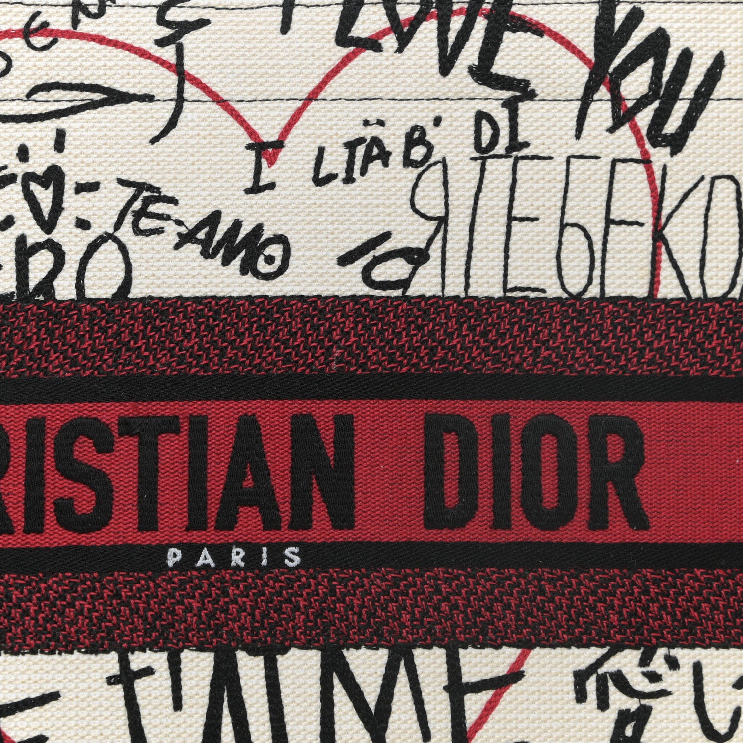 Christian Dior Canvas Embroidered Medium Dioramour Graffiti Book Tote Latte Multicolor 7 of 16