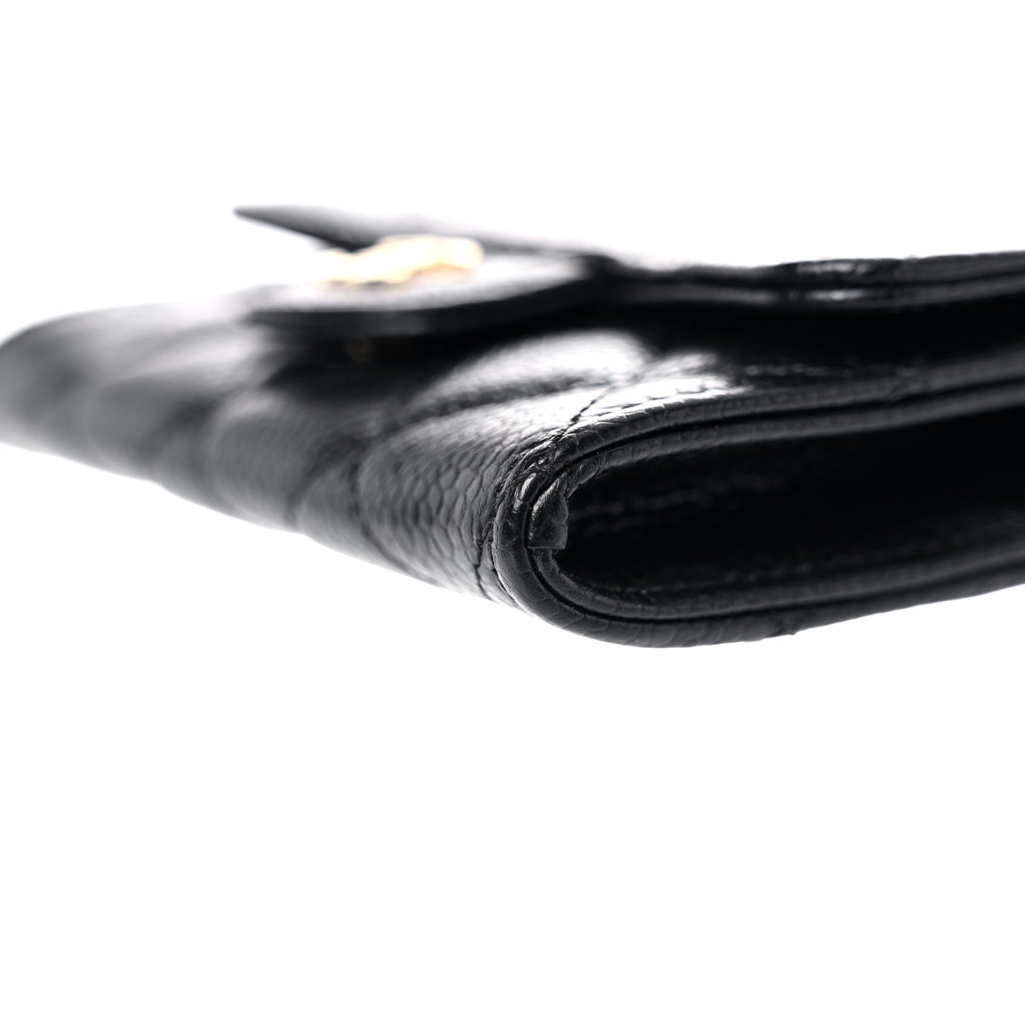 Caviar Quilted Flap Card Holder Wallet Black