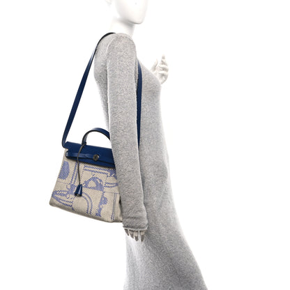 Hermes Vache Hunter Toile H Brides de Gala Herbag Zip Retourne 31 PM Bleu De France Ecru Black Bleu Saphir 2 of 12