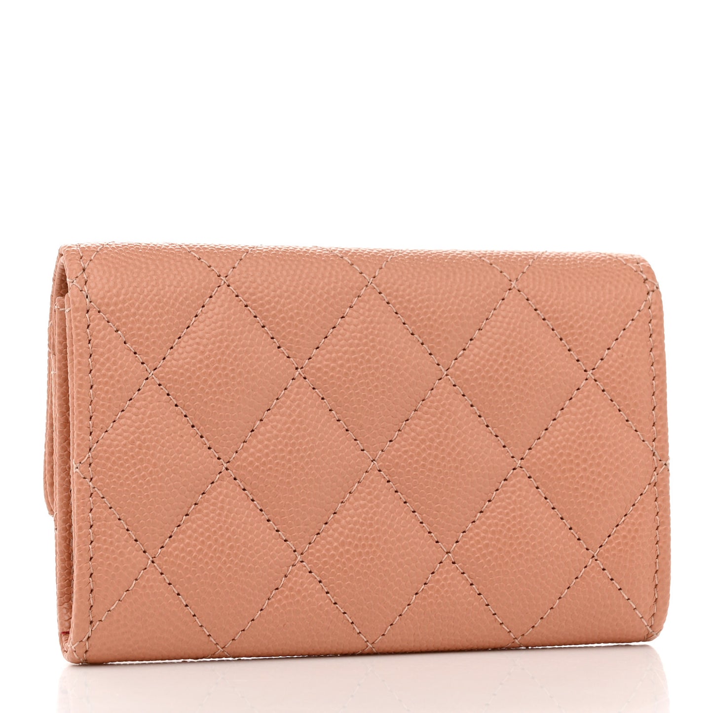 Caviar Metal Perforated Quilted CC Flap Card Holder Beige