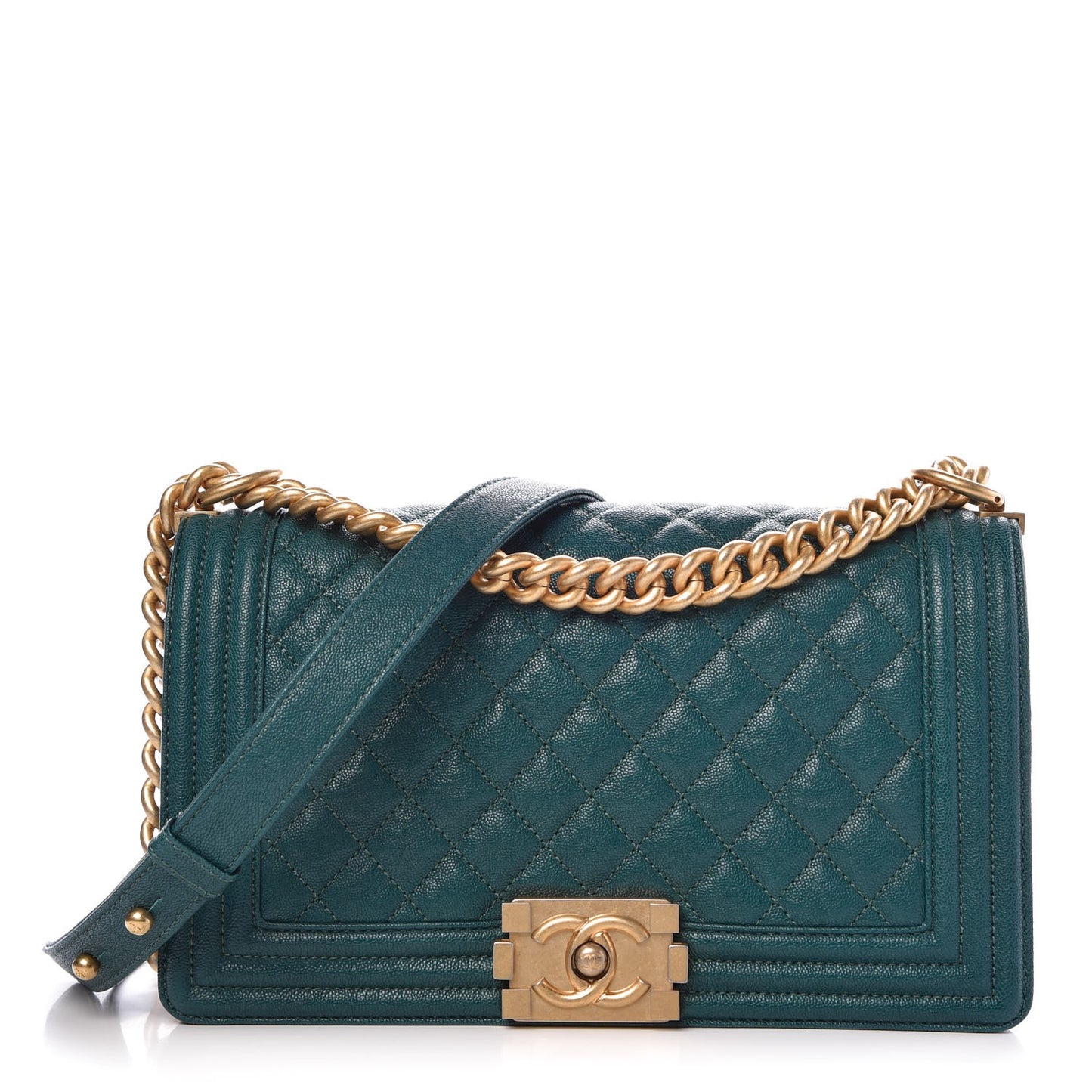 Caviar Quilted Medium Boy Flap Dark Green
