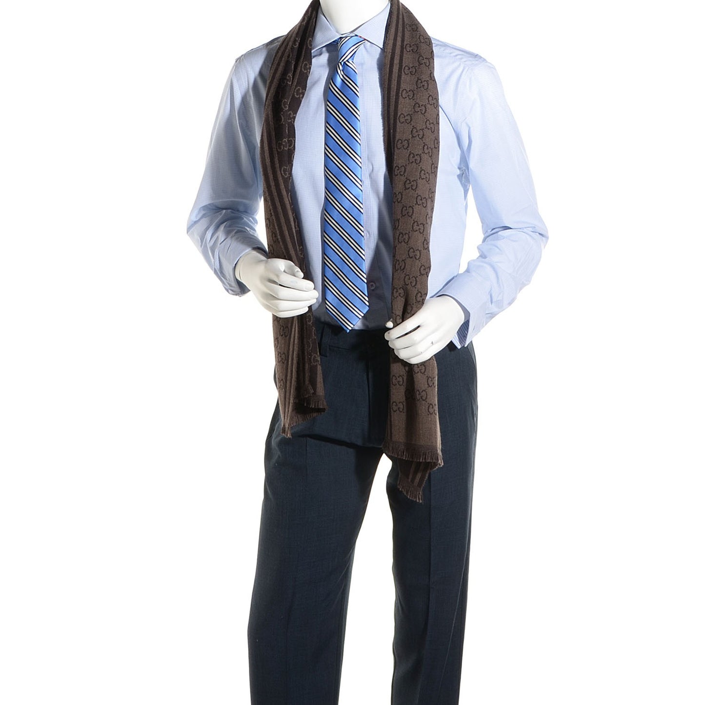 Monogram Wool Fringe Scarf Brown