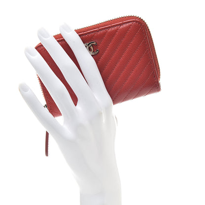 Chanel Caviar Chevron Quilted Zip Around Coin Purse Red 2 of 8