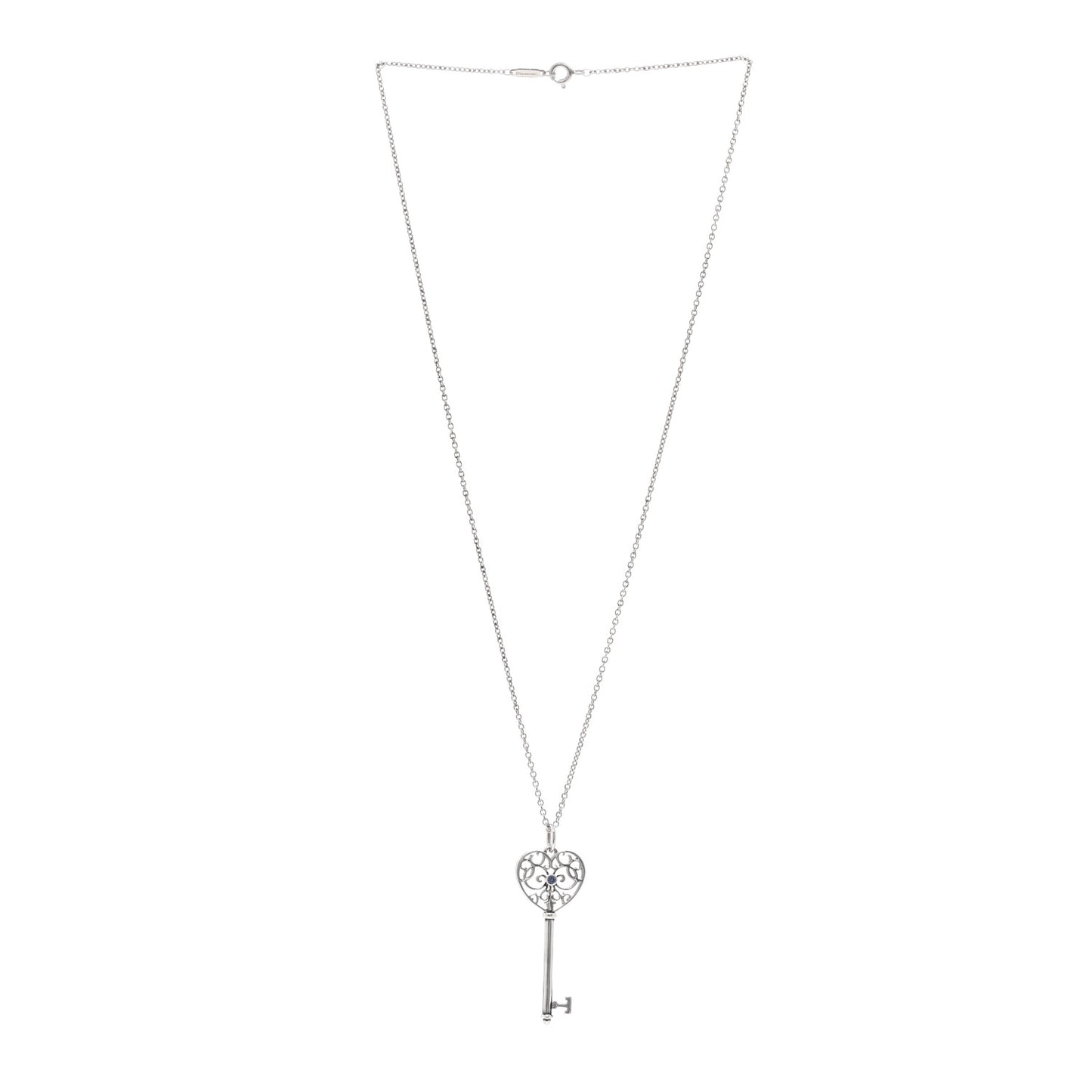 Sterling Silver Blue Sapphire Enchant Heart Key Pendant Necklace