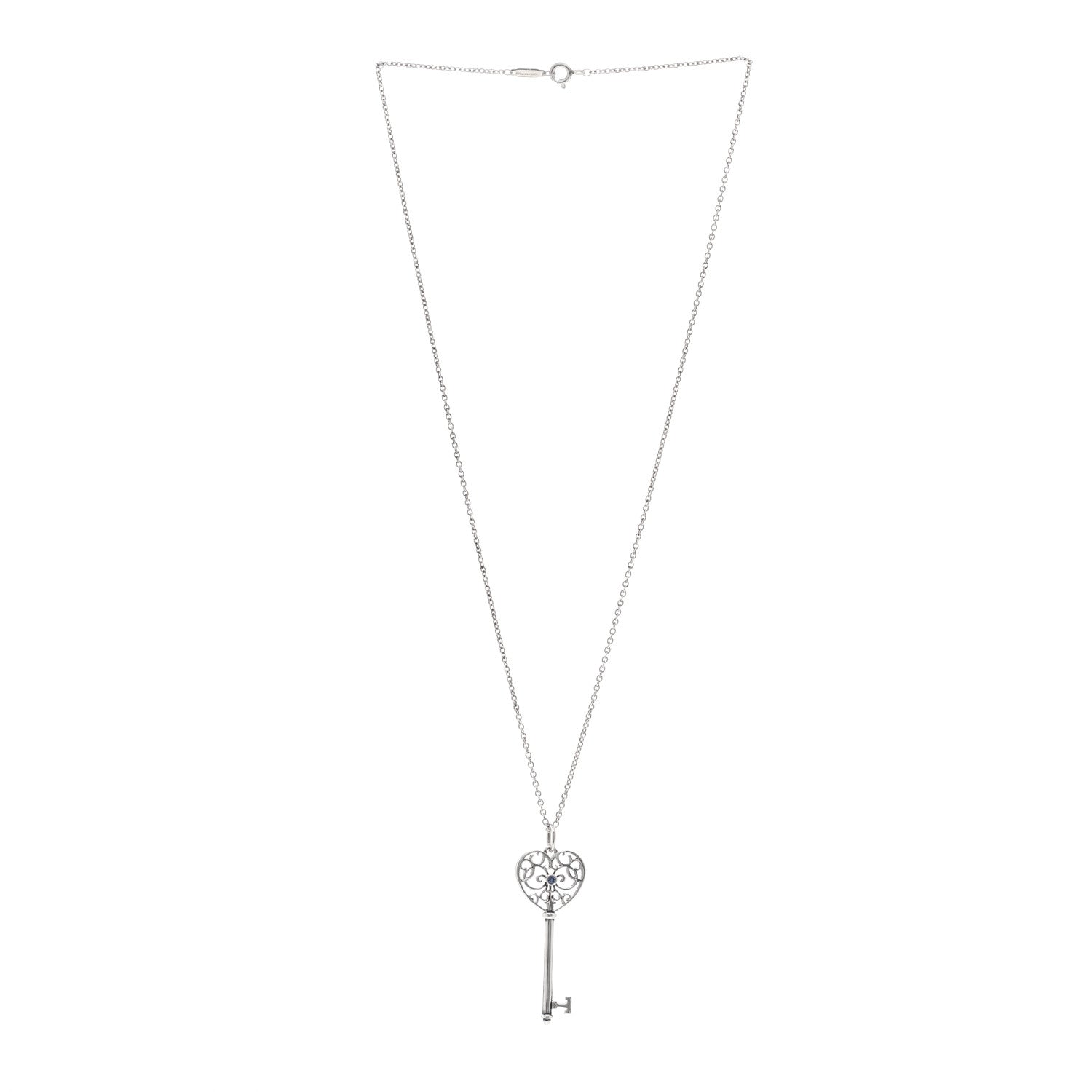 Tiffany Sterling Silver Blue Sapphire Enchant Heart Key Pendant Necklace 3 of 5