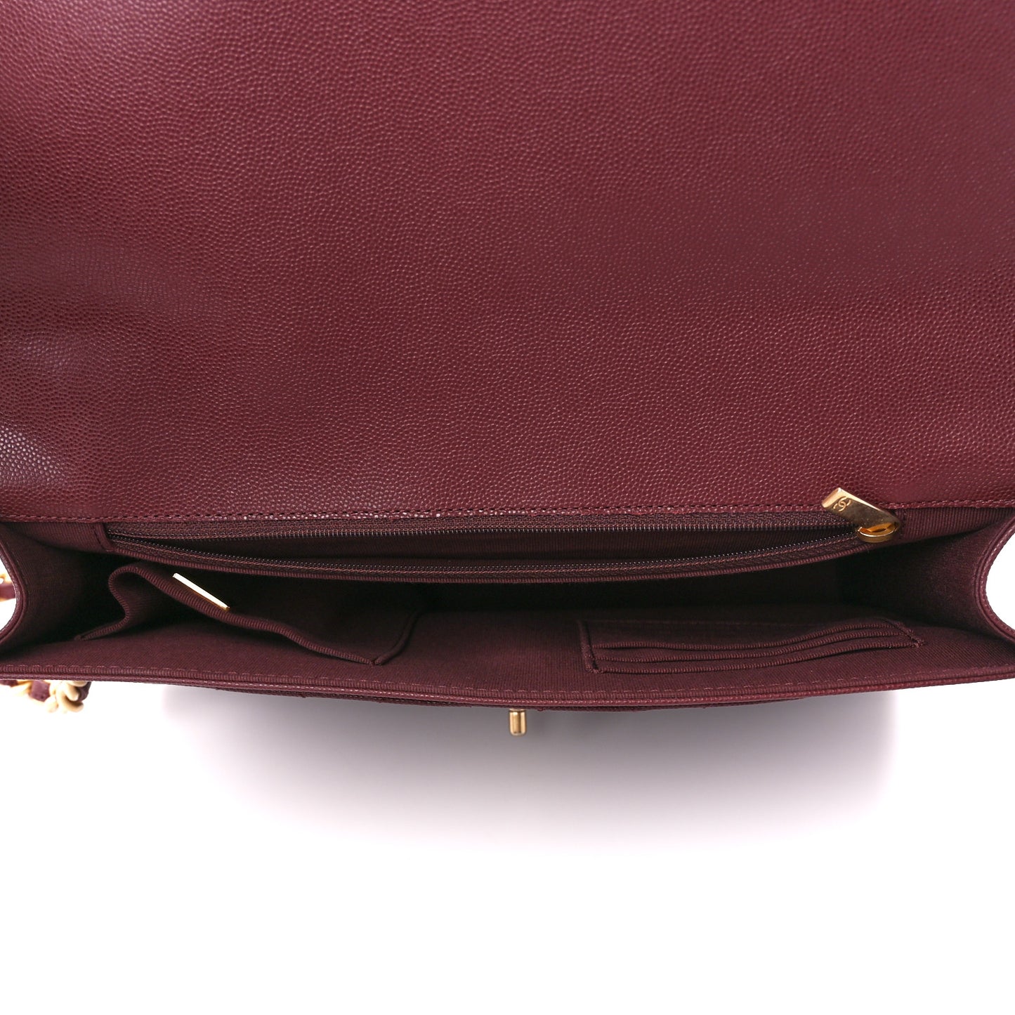 Caviar Quilted Large Top Handle Flap Burgundy