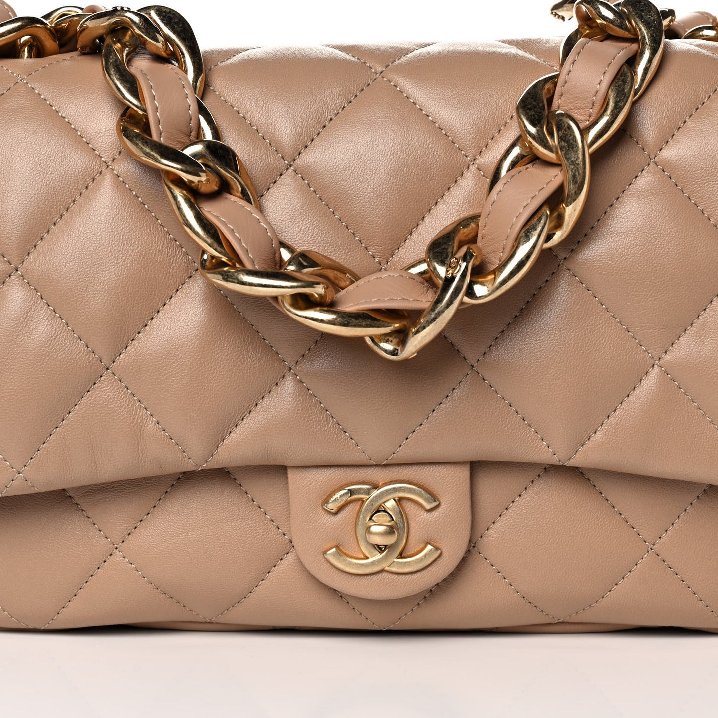 Lambskin Quilted Large Flap Bag Beige
