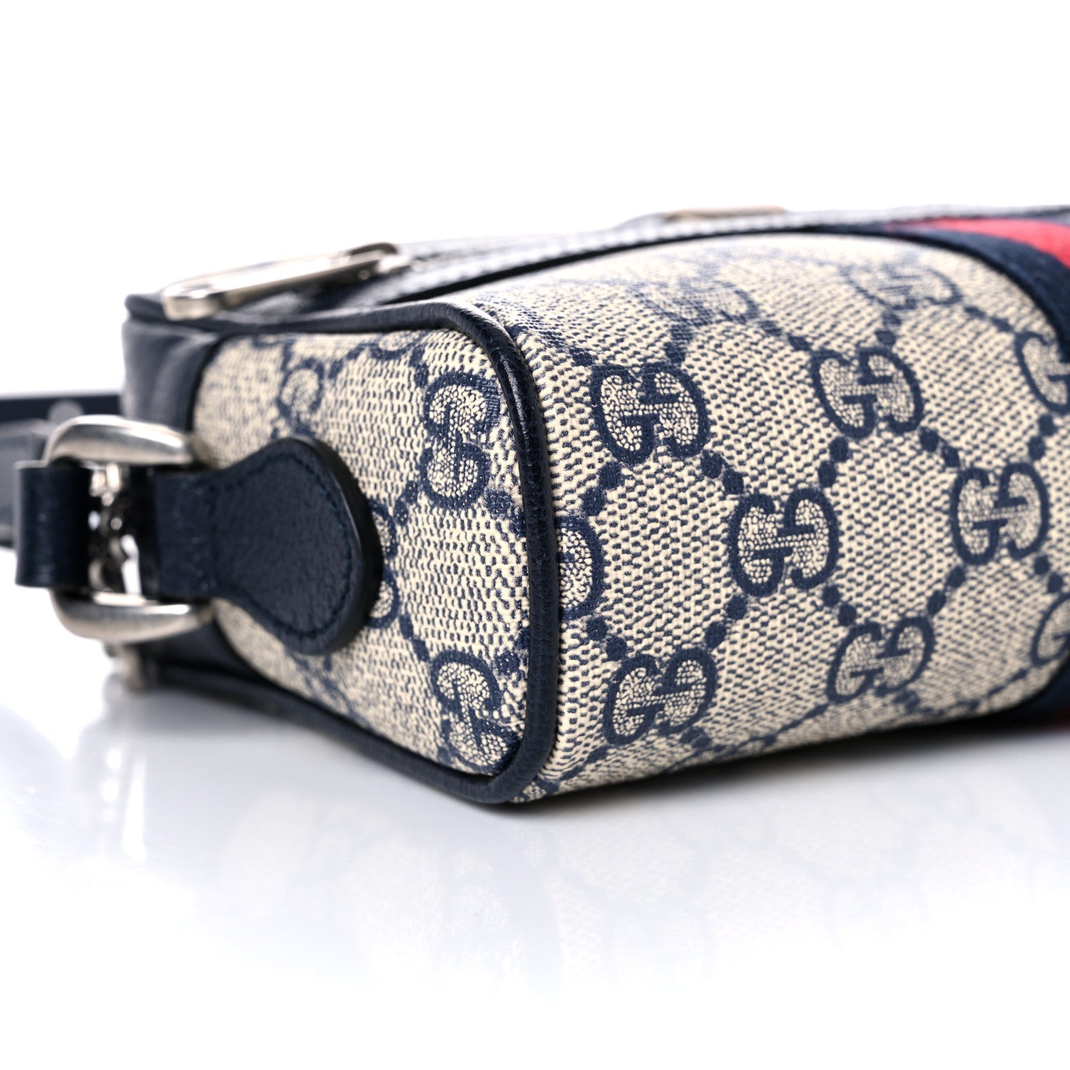 Gucci GG Supreme Monogram Textured Dollar Calfskin Web Mini Ophidia Shoulder Bag Beige Blue 7 of 10