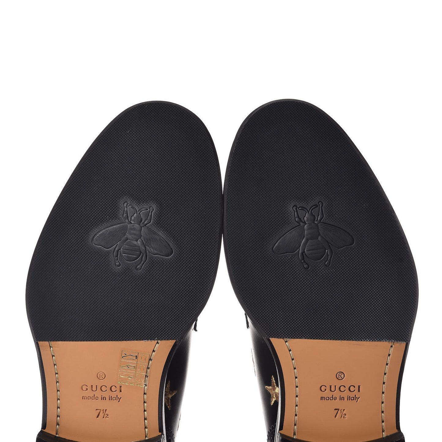 Calfskin Sylvie Web Bee Star Embroidered Mens Brogue Captoe Boots 7.5 Black