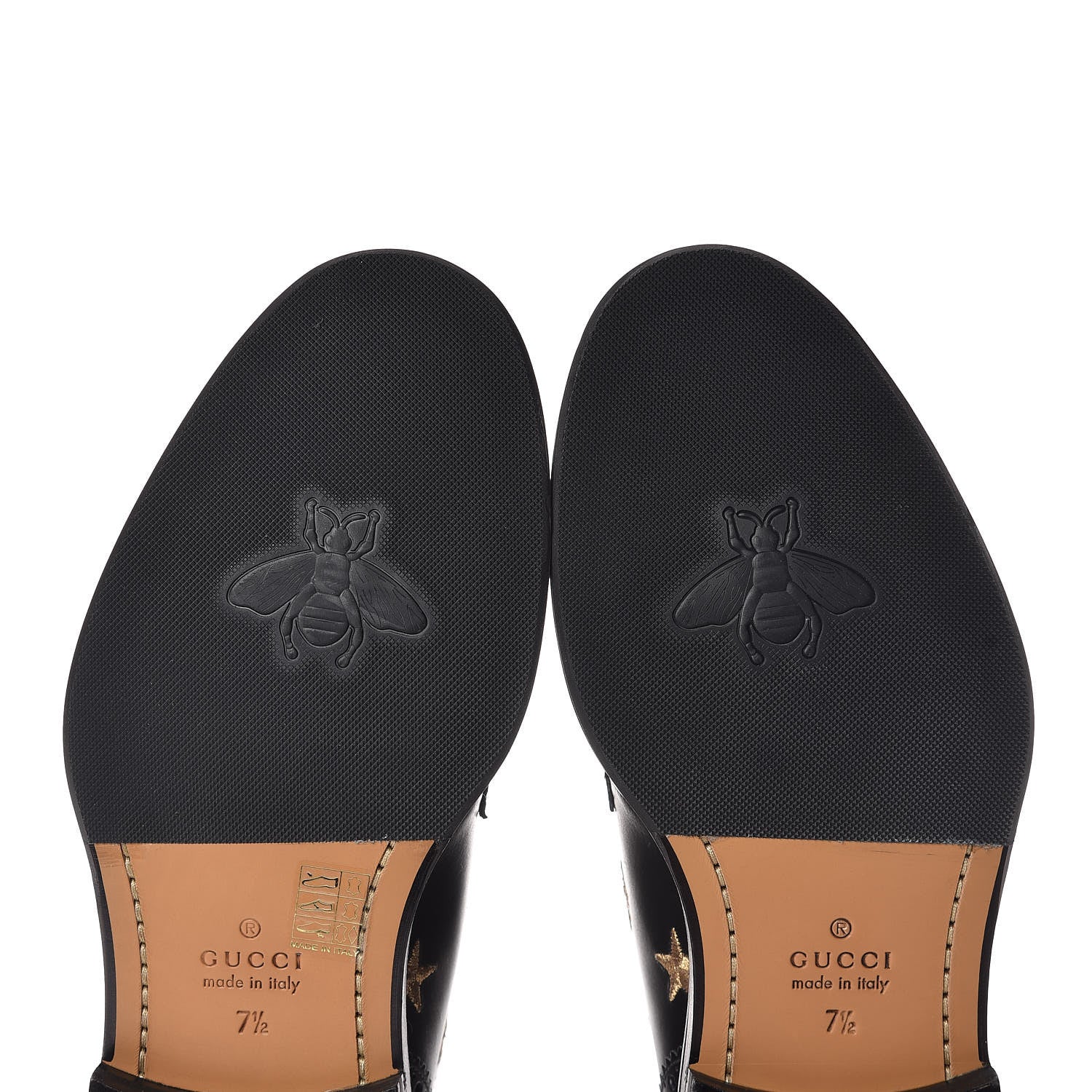 Gucci Calfskin Sylvie Web Bee Star Embroidered Mens Brogue Captoe Boots 7.5 Black 8 of 9