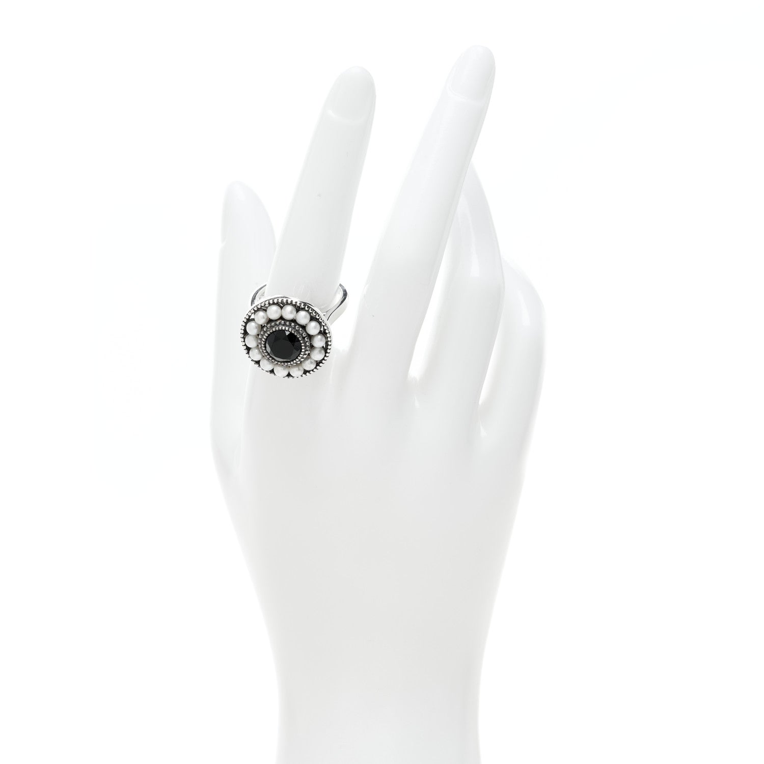 Tiffany Sterling Silver Black Onyx Freshwater Cultured Pearl Ziegfeld Ring 56 7.5 2 of 6