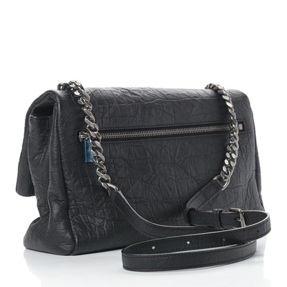 Saint Laurent Calfskin Crocodile Embossed Medium West Hollywood Monogram Fold-Over Black 3 of 11