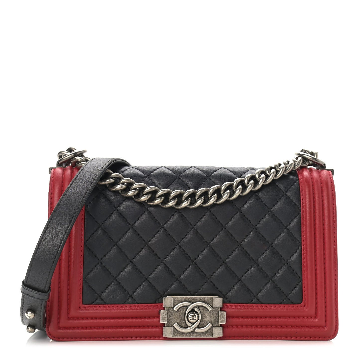 Lambskin Quilted Medium Boy Flap Black Red